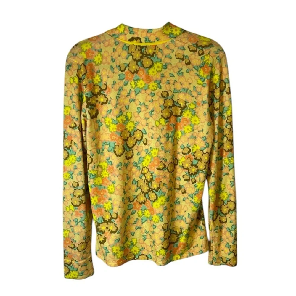 Tory Burch yellow floral long sleeve button down chenille shirt XL